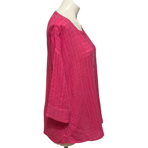 Soft Surroundings XS Hot Pink Linen Cotton Blend Textured Button Down Shirt - Picture 4 of 7